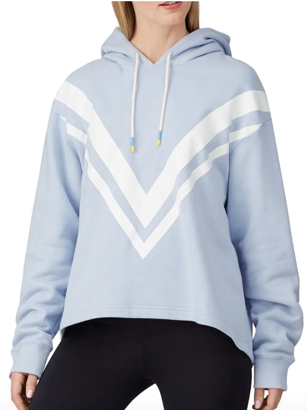 Tory Burch Sport Light Blue Chevron Hoodie with White Stripes XL NWT